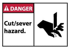 NMC - Accident Prevention Label, Header: DANGER - Legend: Danger - Cut/Sever Hazard, English, Red, Black & White, 5" Long x 3" High, Sign Muscle Finish - Exact Tooling