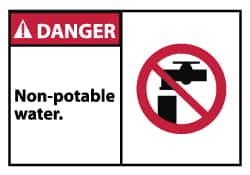 NMC - Restroom, Janitorial & Housekeeping Label, Header: DANGER - Legend: Danger - Non-Potable Water, English, Red, Black & White, 5" Long x 3" High, Sign Muscle Finish - Exact Tooling