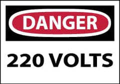 NMC - Accident Prevention Label, Header: DANGER - Legend: Danger - 220 Volts, English, Red, Black & White, 5" Long x 3" High, Sign Muscle Finish - Exact Tooling