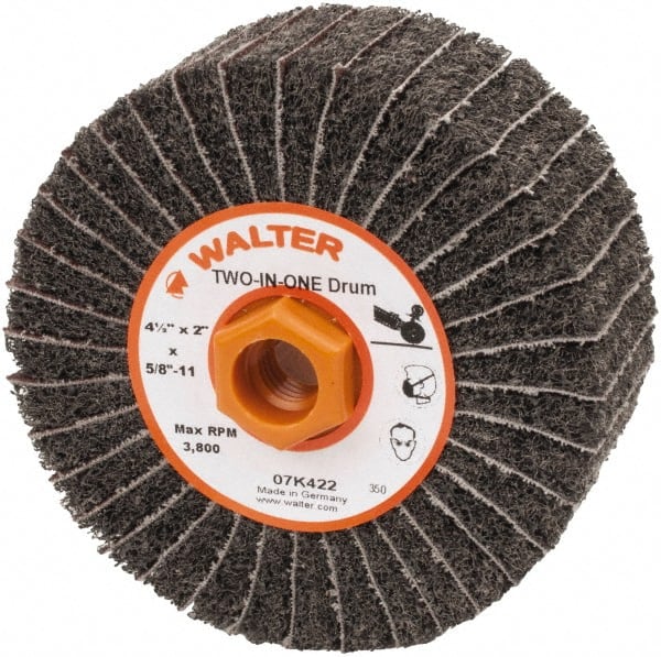 WALTER Surface Technologies - 4-1/2" Diam, 150 Grit Aluminum Oxide Unmounted Flap Wheel - 5/8" Hole, 5/8-11 Thread, 2" Wide, Nonwoven & Coated, Fine Grade, 3,800 Max RPM - Exact Tooling