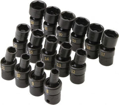 SK - 15 Piece 3/8" Drive Standard Impact Socket Set - 6 Points, 8 to 21mm, Metric Measurement Standard - Exact Tooling