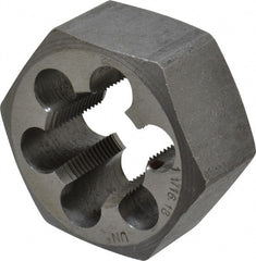 Interstate - 1-1/16 - 18 UNEF Thread, 2" Hex, Right Hand Thread, Hex Rethreading Die - Carbon Steel, 1" Thick - Exact Tooling