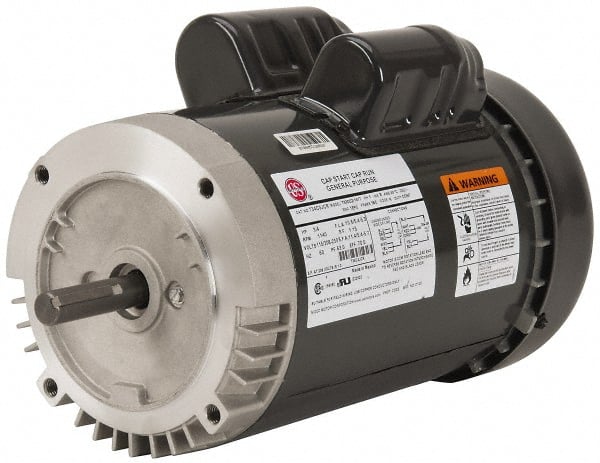 US Motors - 3/4 hp, TEFC Enclosure, No Thermal Protection, 1,140 RPM, 115/230 Volt, 60 Hz, Single Phase Capacitor Start-Cap Run Motor - Size 56C Frame, C-Face Mount, 1 Speed, Ball Bearings, 12.2/6.1 Full Load Amps, B Class Insulation, Reversible - Exact Tooling