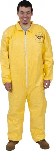 Dupont - Size L PE Film Chemical Resistant Coveralls - Yellow, Zipper Closure, Open Cuffs, Open Ankles, Serged Seams - Exact Tooling