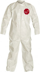 Dupont - Size L Saranex Chemical Resistant Coveralls - White, Zipper Closure, Open Cuffs, Open Ankles, Bound Seams - Exact Tooling