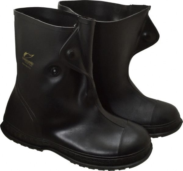 Dunlop Protective Footwear - Men's 8-9 Rain & Cold Resistant Overshoes - 10" High, Plain Toe, Nonslip & 4-Way Cleated Sole, PVC Upper, Black - Exact Tooling