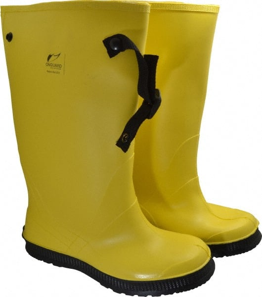 Dunlop Protective Footwear - Men's 11 Rain & Cold Resistant Overboots - 17" High, Plain Toe, Self Cleaning & Cleated Sole, PVC Upper, Yellow, Adjustable Polyester Strap, Buckles & Snaps - Exact Tooling