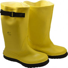 Dunlop Protective Footwear - Men's 13 Rain & Cold Resistant Overboots - 17" High, Plain Toe, Self Cleaning & Cleated Sole, PVC Upper, Yellow, Adjustable Polyester Strap, Buckles & Snaps - Exact Tooling