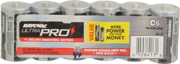 Rayovac - Size C, Alkaline, 6 Pack, Standard Battery - 1.5 Volts, Button Tab Terminal - Exact Tooling