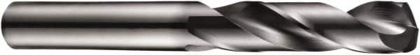 DORMER - 5.6mm 140° Spiral Flute Solid Carbide Screw Machine Drill Bit - TiAlN Finish, Right Hand Cut, 28mm Flute Length, 66mm OAL, Four Facet Split Point, Straight Shank, Through Coolant - Exact Tooling