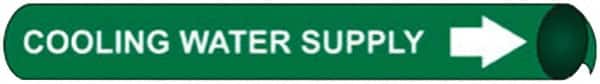 NMC - Pipe Marker with Cooling Water Supply Legend and Arrow Graphic - 10" Min Pipe Outside Diam, White on Green - Exact Tooling