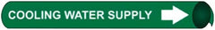 NMC - Pipe Marker with Cooling Water Supply Legend and Arrow Graphic - 10" Min Pipe Outside Diam, White on Green - Exact Tooling