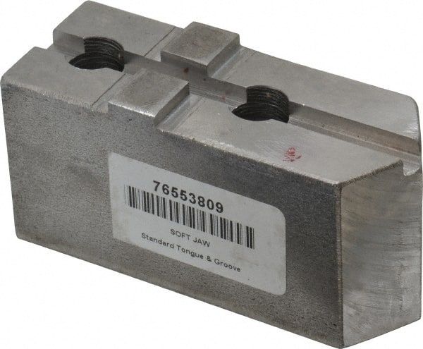H & R Manufacturing - Tongue & Groove Attachment, Square Soft Lathe Chuck Jaw - Steel, 1-3/4" Btw Mount Hole Ctrs, 3-15/16" Long x 1-1/2" Wide x 1-7/8" High, 5/16" Groove - Exact Tooling
