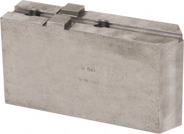 H & R Manufacturing - Tongue & Groove Attachment, Square Soft Lathe Chuck Jaw - Steel, 3" Btw Mount Hole Ctrs, 7-1/4" Long x 2" Wide x 3-13/16" High, 1/2" Groove - Exact Tooling