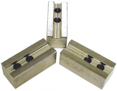 H & R Manufacturing - 1.5mm x 60° Serrated Attachment, Square Soft Lathe Chuck Jaw - 3 Jaws, Aluminum, 1" Btw Mount Hole Ctrs, 3-1/2" Long x 1-1/2" Wide x 1-1/2" High, 0.551" Groove, 12mm Fastener - Exact Tooling