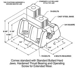 H & R Manufacturing - 12" Max Chuck Diam Compatibility, Cast Steel (Base) Bullard Hard Lathe Master Jaws - 10" Wide x 12" Long x 8-5/8" High - Exact Tooling