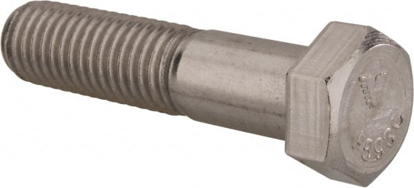 Value Collection - 9/16-18 UNF, 2-1/2" Length Under Head Hex Head Cap Screw - Partially Threaded, Grade 18-8 Stainless Steel, Uncoated, 13/16" Hex - Exact Tooling