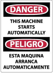 NMC - "Danger - This Machine Starts Automatically", 14" Long x 10" Wide, Pressure-Sensitive Vinyl Safety Sign - Rectangle, 0.004" Thick, Use for Accident Prevention - Exact Tooling