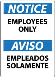 NMC - "Notice - Employees Only", 14" Long x 10" Wide, Rigid Plastic Safety Sign - Rectangle, 0.05" Thick, Use for Security & Admittance - Exact Tooling