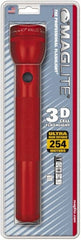 Mag-Lite - Krypton Bulb, 45 Lumens, Industrial/Tactical Flashlight - Red Aluminum Body, 3 D Batteries Not Included - Exact Tooling
