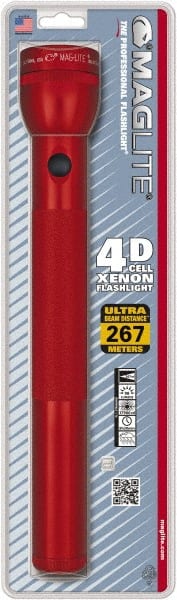 Mag-Lite - Krypton Bulb, 98 Lumens, Industrial/Tactical Flashlight - Red Aluminum Body, 4 D Batteries Not Included - Exact Tooling