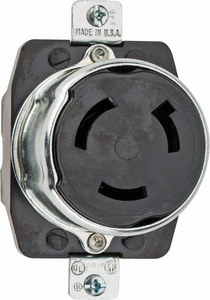 Hubbell Wiring Device-Kellems - 250 VDC, 600 VAC, 50 Amp, L17-30 NEMA, Self Grounding Receptacle - 2 Poles, 3 Wire, Female End, Black - Exact Tooling