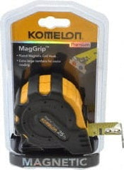 Komelon - 25' x 1" Yellow Blade Tape Measure - 1/16" Graduation, Inch Graduation Style, Yellow/Black Case - Exact Tooling