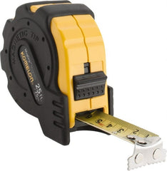 Komelon - 25' x 1" Yellow Blade Tape Measure - 1/16" & 1mm Graduation, Inch/Metric Graduation Style, Yellow/Black Case - Exact Tooling