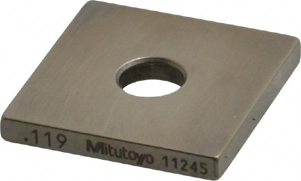 Mitutoyo - 0.119" Square Steel Gage Block - Accuracy Grade 0, Includes Certificate of Inspection - Exact Tooling
