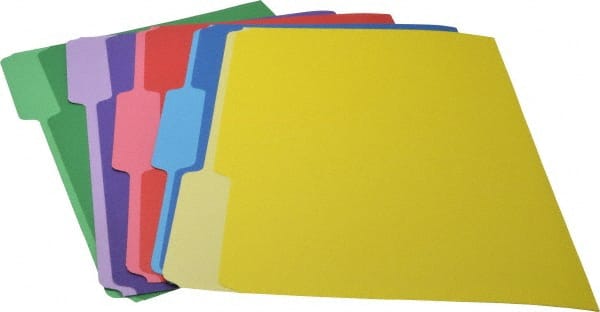 UNIVERSAL - 9-1/2 x 11-3/4", Letter Size, Blue, Green, Red, Yellow & Violet, Colored Folders with Single-Ply Tabs - 11 Point Stock, 1/3 Tab Cut Location - Exact Tooling