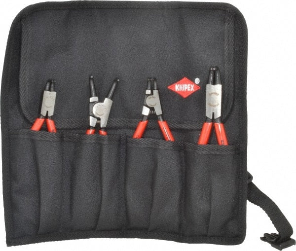 Knipex - 4 Piece, 5/16 to 2-1/2" Bore, 1/8 to 2-1/2" Shaft, Internal/External Retaining Ring Pliers Set - 0.035 to 0.07" Tip Diam Range - Exact Tooling