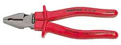 Knipex - 9" OAL, 1-3/4" Jaw Length x 1-1/8" Jaw Width, Side Cutting Pliers - Serrated Pipe Jaw, Flat Nose Head, Ergonomic Handles - Exact Tooling