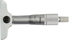 Mitutoyo - 0 to 1" Range, 1 Rod, Mechanical Depth Micrometer - Ratchet Stop Thimble, 2-1/2" Base Length, 0.01mm Graduation, 4mm Rod Diam - Exact Tooling