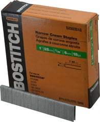 Stanley Bostitch - 1" Long x 7/32" Wide, 18 Gauge Crowned Construction Staple - Steel, Galvanized Finish - Exact Tooling