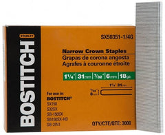 Stanley Bostitch - 1-1/4" Long x 7/32" Wide, 18 Gauge Crowned Construction Staple - Steel, Galvanized Finish - Exact Tooling