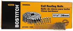 Stanley Bostitch - 0.12" Shank Diam 1-1/2" Long Roofing Nails for Power Nailers - Steel, Galvanized Finish, Smooth Shank, Coil Collation, Diamond Point - Exact Tooling