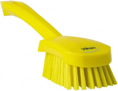 Vikan - 1.3" Bristle Length, Polyester Scrub Brush - 4-1/4" Long x 2-3/4" Wide Head, 10" OAL, Yellow, Polypropylene Block - Exact Tooling