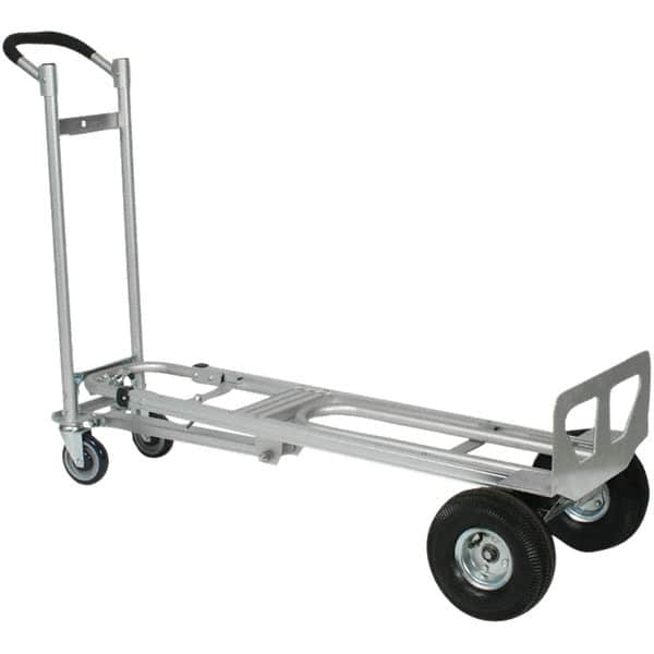 Wesco Industrial Products - 750 Lb Capacity 52" OAH 3 Position Hand Truck - 12 x 51" Base Plate, Continuous Handle, Aluminum, Full Pneumatic Wheels - Exact Tooling