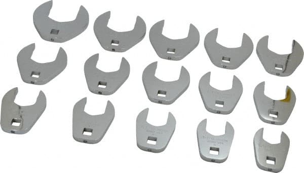 Proto - 15 Piece 1/2" Drive Open End Crowfoot Wrench Set - 1-1/16 to 2", with Clip Rail - Exact Tooling