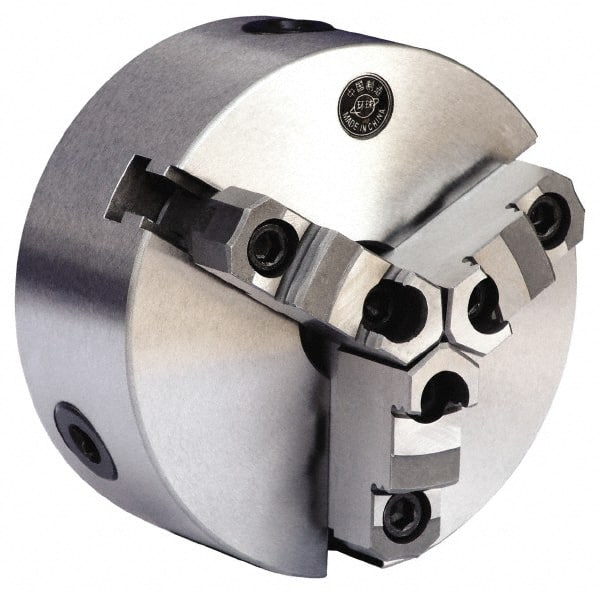 Gibraltar - 3 Jaws, 6" Diam, Self Centering Manual Lathe Chuck - L-00 Mount Spindle, Reversible, 2,500 Max RPM, 1.5748" Through Hole Diam, 0.0012" Axial Runout, 0.0012" Radial Runout, Cast Iron - Exact Tooling