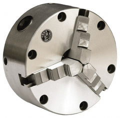 Gibraltar - 3 Jaws, 5" Diam, Self Centering Manual Lathe Chuck - Front Mount, Reversible, 3,000 Max RPM, 1.1811" Through Hole Diam, Cast Iron - Exact Tooling