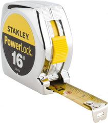 Stanley - 16' x 3/4" Yellow Blade Tape Measure - 1/32 & 1/16" Graduation, Inch Graduation Style, Silver Case - Exact Tooling