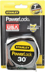 Stanley - 30' x 1" Yellow Blade Tape Measure - 1/16" Graduation, Inch Graduation Style, Silver Case - Exact Tooling