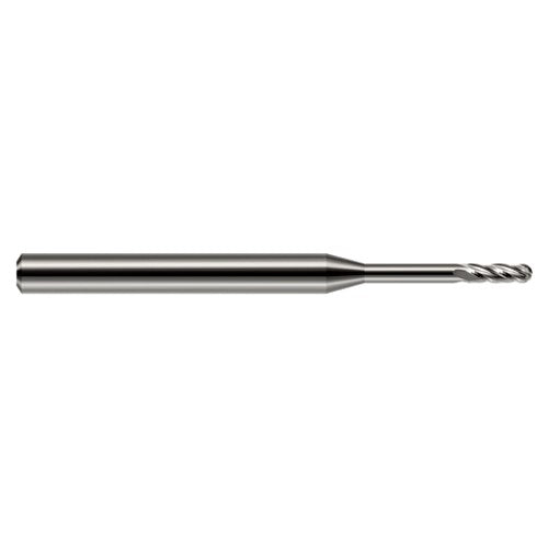 ‎0.025″ Dia. × 1/8″ Shank × 0.075″ DOC × 1-1/2″ OAL, Carbide Uncoated, Standard , 4 Flute, Ballnose End Mill - Exact Tooling