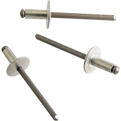 STANLEY Engineered Fastening - Size 6 Large Flange Head Aluminum Open End Blind Rivet - Steel Mandrel, 0.126" to 1/4" Grip, 3/16" Head Diam, 0.192" to 0.196" Hole Diam, 0.116" Body Diam - Exact Tooling