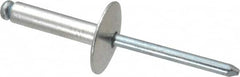 RivetKing - Size 610 Large Flange Dome Head Aluminum Open End Blind Rivet - Steel Mandrel, 0.501" to 5/8" Grip, 5/8" Head Diam, 0.192" to 0.196" Hole Diam, 0.825" Length Under Head, 3/16" Body Diam - Exact Tooling
