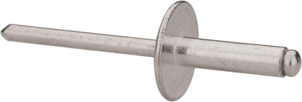 RivetKing - Size 68 Large Flange Dome Head Aluminum Open End Blind Rivet - Aluminum Mandrel, 0.376" to 1/2" Grip, 5/8" Head Diam, 0.192" to 0.196" Hole Diam, 0.7" Length Under Head, 3/16" Body Diam - Exact Tooling