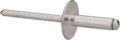 RivetKing - Size 68 Large Flange Dome Head Aluminum Open End Blind Rivet - Aluminum Mandrel, 0.376" to 1/2" Grip, 5/8" Head Diam, 0.192" to 0.196" Hole Diam, 0.7" Length Under Head, 3/16" Body Diam - Exact Tooling