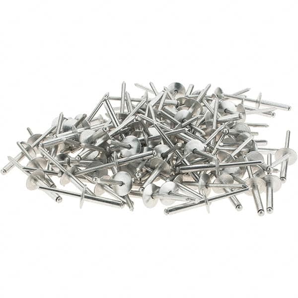 RivetKing - Size 612 Large Flange Dome Head Aluminum Open End Blind Rivet - Aluminum Mandrel, 0.626" to 3/4" Grip, 5/8" Head Diam, 0.192" to 0.196" Hole Diam, 0.95" Length Under Head, 3/16" Body Diam - Exact Tooling