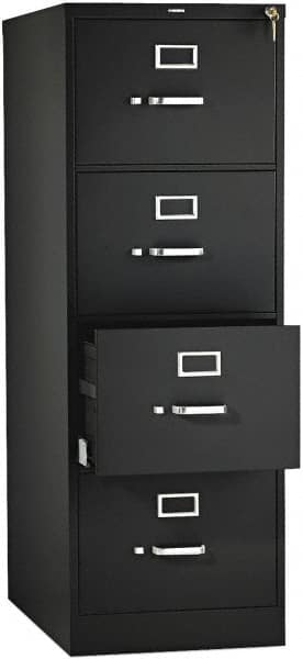 Hon - 18-1/4, 25" Wide x 52" High x 25" Deep, 4 Drawer Vertical File with Lock - Steel, Black - Exact Tooling